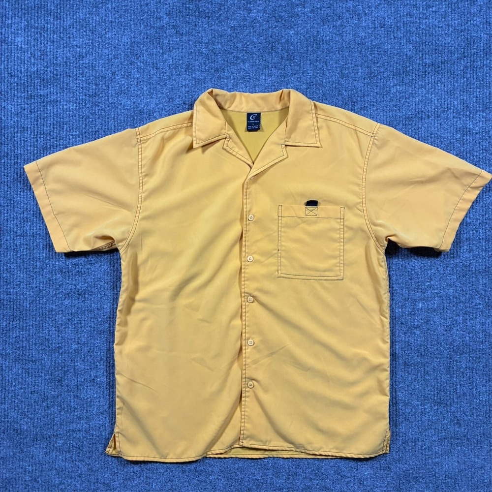 Claudio Nucci Mens Button Up Shirt L Yellow Short Sleeve Contrast Stitch Casual